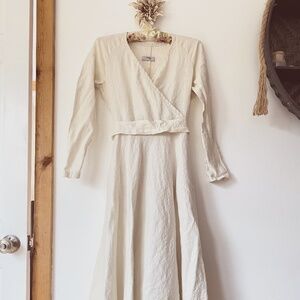 Handmade linen maxi dress with removable obi belt